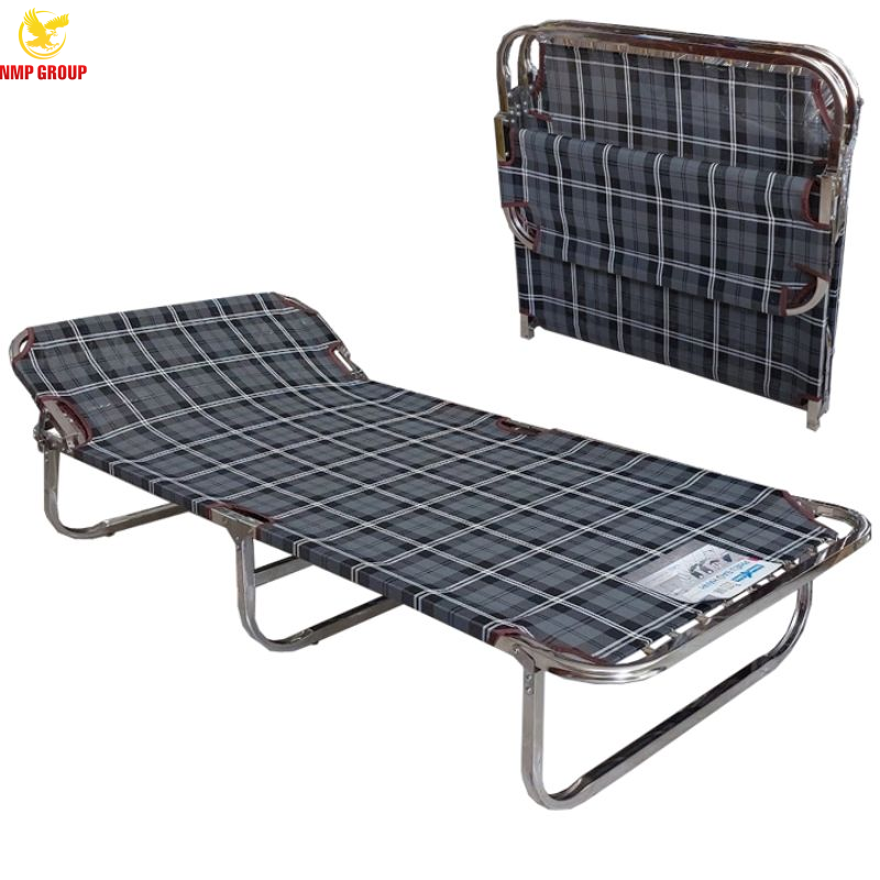 Giường ghế xếp sọc caro cỡ lớn 